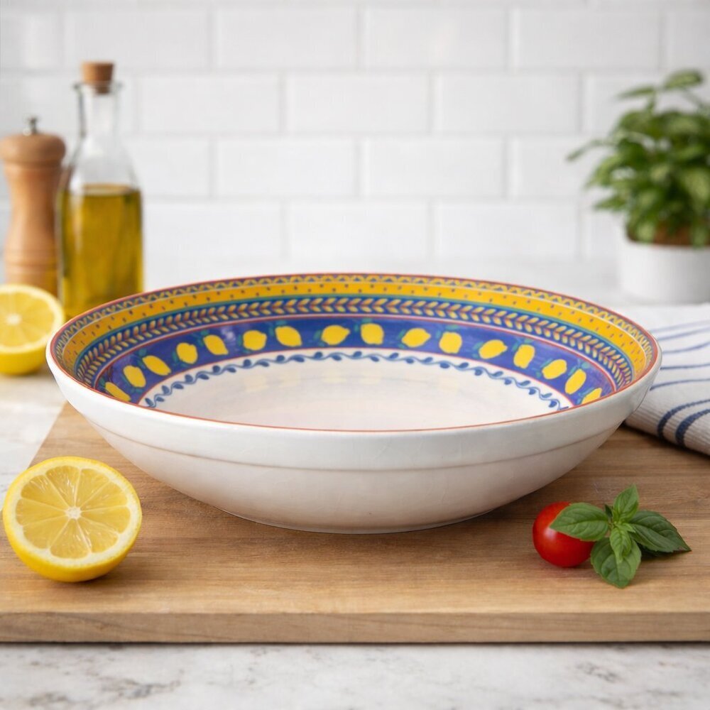 Furio Home Portugal Lemon Serving Bowl | 12.75” Hand-Painted Ceramic